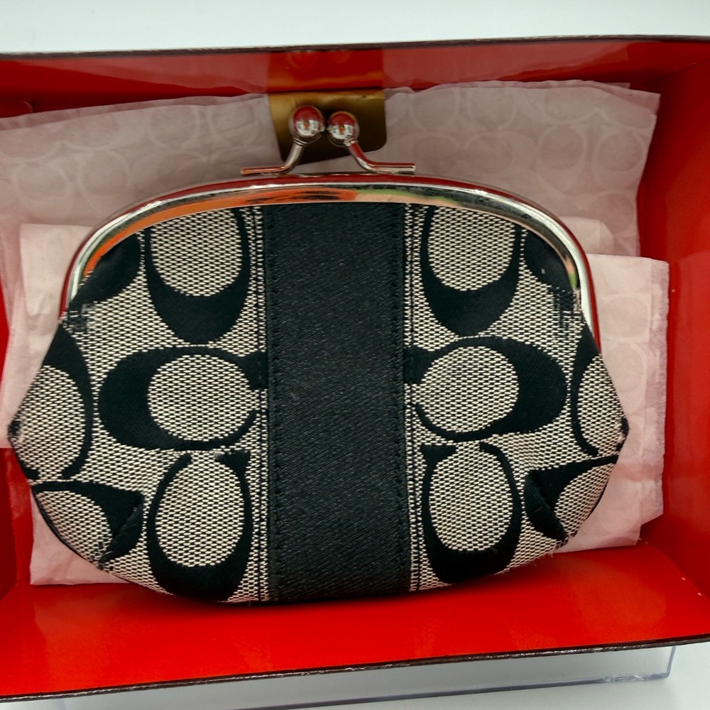 Coach Black Signature Kiss-Lock Coin Purse